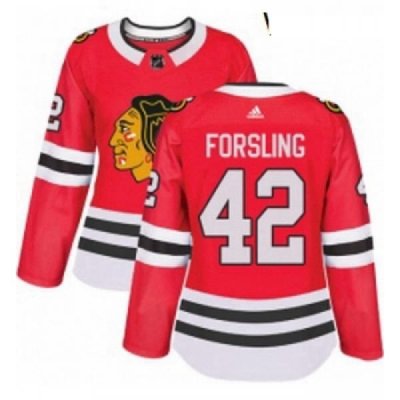 Womens Adidas Chicago Blackhawks 42 Gustav Forsling Authentic Red Home NHL Jersey