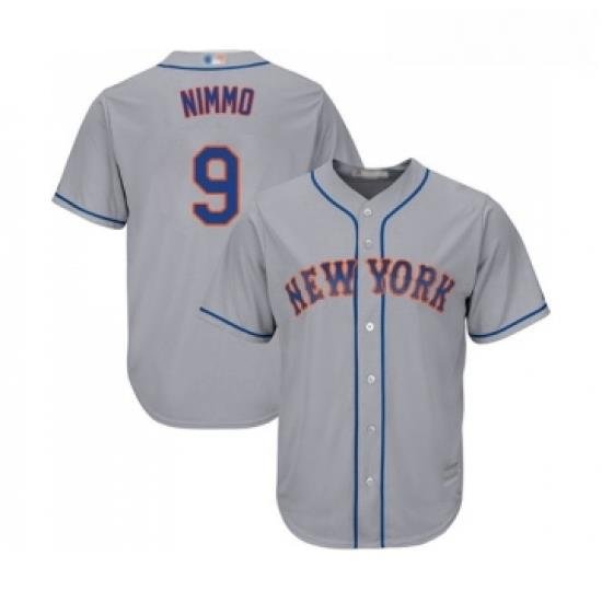 Mens NeW York Mets 9 Brandon Nimmo Replica Grey Road Cool Base Baseball Jersey