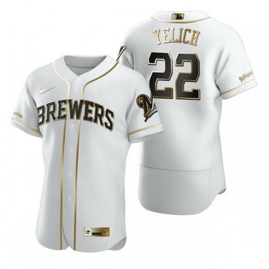 MilWaukee BreWers 22 Christian Yelich White Nike Mens Authentic Golden Edition MLB Jersey