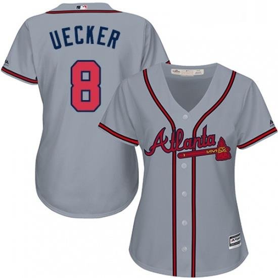 Womens Majestic Atlanta Braves 8 Bob Uecker Authentic Grey Road Cool Base MLB Jersey