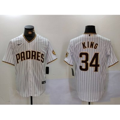 Men San Diego Padres 34 Michael King White Cool Base Stitched Baseball Jersey 2