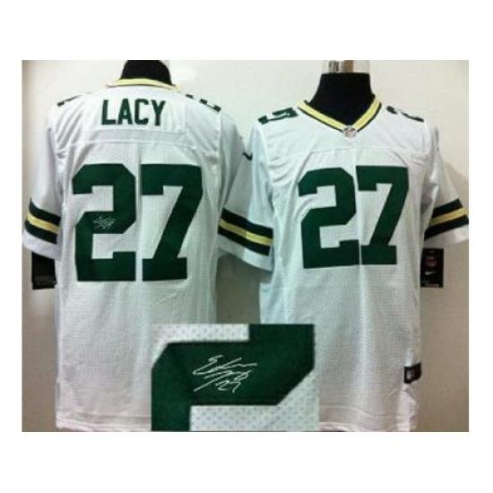 Nike Green Bay Packers 27 Eddie Lacy White Elite Signed NFL Jersey