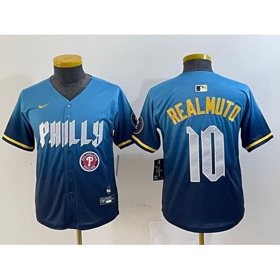 Youth Philadelphia Phillies 10 J T  Realmuto Blue 2024 City Connect Limited Stitched Baseball Jersey 8