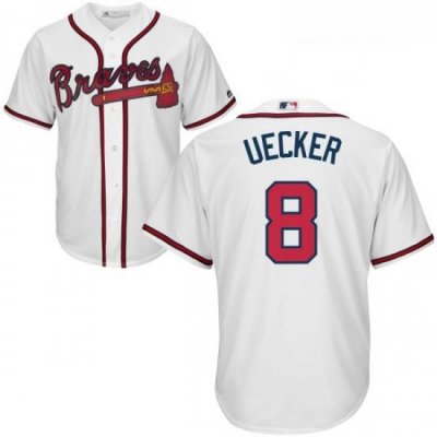 Youth Majestic Atlanta Braves 8 Bob Uecker Replica White Home Cool Base MLB Jersey