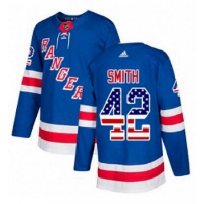 Youth Adidas New York Rangers 42 Brendan Smith Authentic Royal Blue USA Flag Fashion NHL Jersey