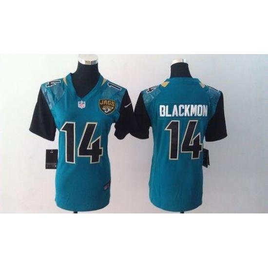 Nike Jaguars #14 Justin Blackmon Teal Green Alternate Women Jersey