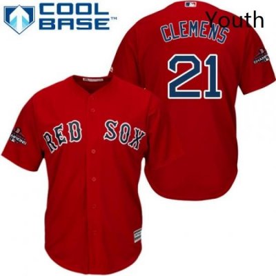 Youth Majestic Boston Red Sox 21 Roger Clemens Authentic Red Alternate Home Cool Base 2018 World Series Champions MLB Jersey