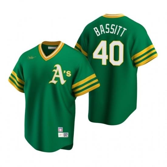 Mens Nike Oakland Athletics 40 Chris Bassitt Kelly Green CooperstoWn Collection Road Stitched Baseball Jersey