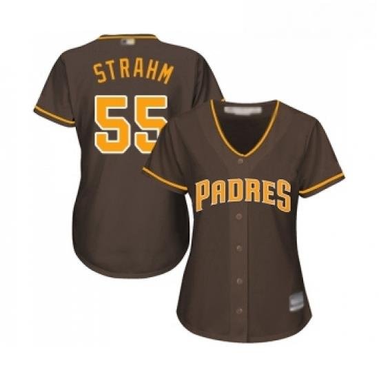 Womens San Diego Padres 55 Matt Strahm Replica Brown Alternate Cool Base Baseball Jersey