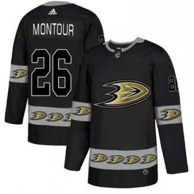 Mens Adidas Anaheim Ducks 26 Brandon Montour Premier Black Team Logo Fashion NHL Jersey