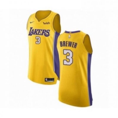 Mens Los Angeles Lakers 3 Corey Brewer Authentic Gold Home Basketball Jersey Icon Edition