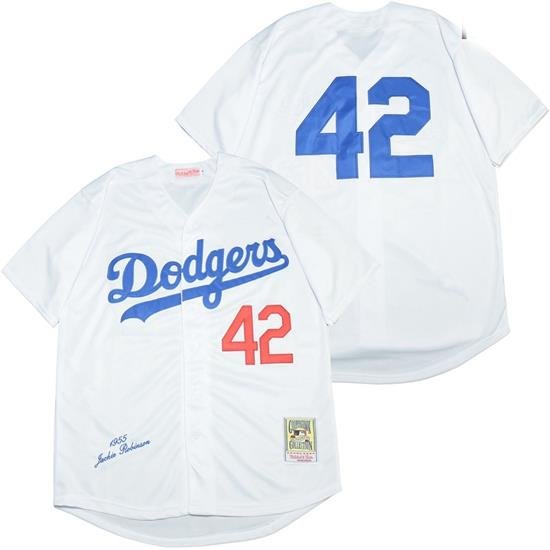 Los Angeles Dodgers 42 Jackie Robinson White 1955 CooperstoWn Collection Jersey