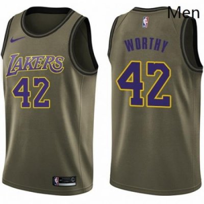 Mens Nike Los Angeles Lakers 42 James Worthy Swingman Green Salute to Service NBA Jersey