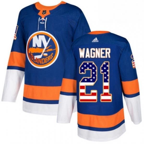 Mens Adidas New York Islanders 21 Chris Wagner Authentic Royal Blue USA Flag Fashion NHL Jersey