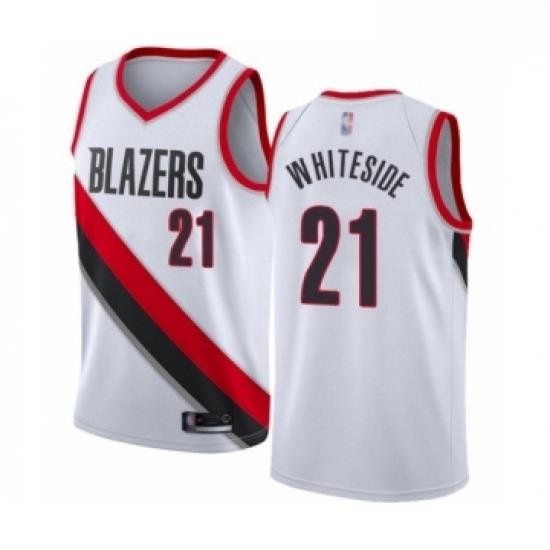 Mens Portland Trail Blazers 21 Hassan Whiteside Authentic White Basketball Jersey Association Edition