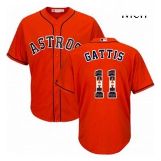 Mens Majestic Houston Astros 11 Evan Gattis Authentic Orange Team Logo Fashion Cool Base MLB Jersey