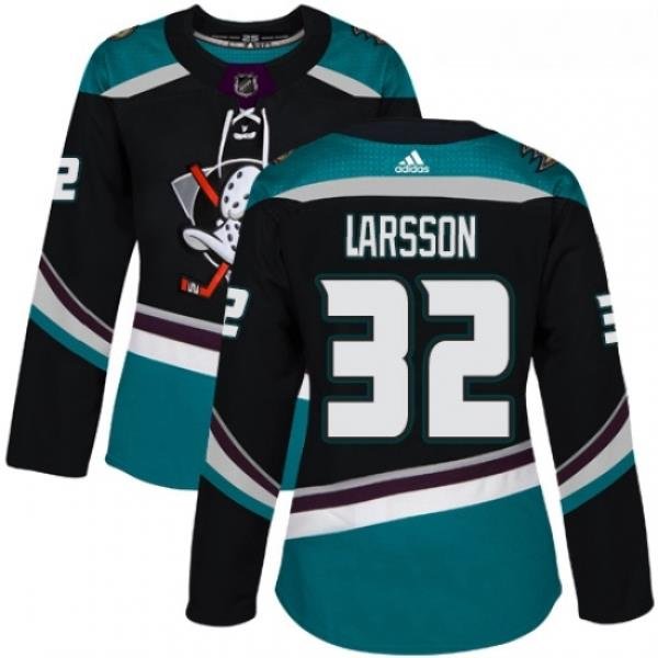 Womens Adidas Anaheim Ducks 32 Jacob Larsson Authentic Black Teal Third NHL Jersey