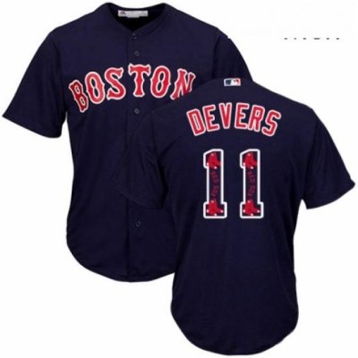 Mens Majestic Boston Red Sox 11 Rafael Devers Authentic Navy Blue Team Logo Fashion Cool Base MLB Jersey