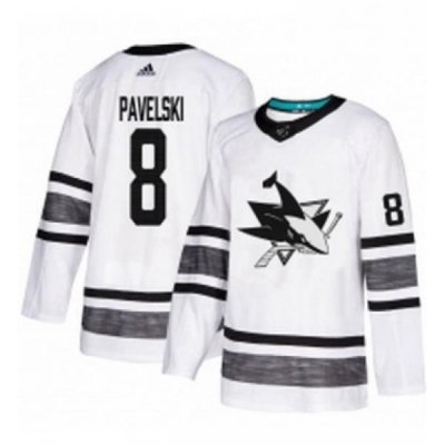 Mens Adidas San Jose Sharks 8 Joe Pavelski White 2019 All Star Game Parley Authentic Stitched NHL Jersey