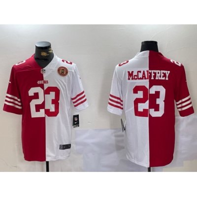 Men San Francisco 49ers 23 Christian McCaffrey Red  26 White Split Limited Stitched Jersey 3