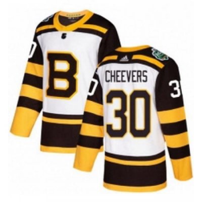 Youth Adidas Boston Bruins 30 Gerry Cheevers Authentic White 2019 Winter Classic NHL Jersey