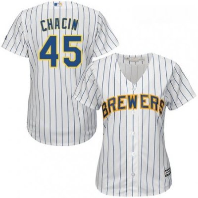 Womens Majestic Milwaukee Brewers 45 Jhoulys Chacin Authentic White Alternate Cool Base MLB Jersey