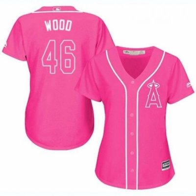 Womens Majestic Los Angeles Angels of Anaheim 46 Blake Wood Authentic Pink Fashion MLB Jersey