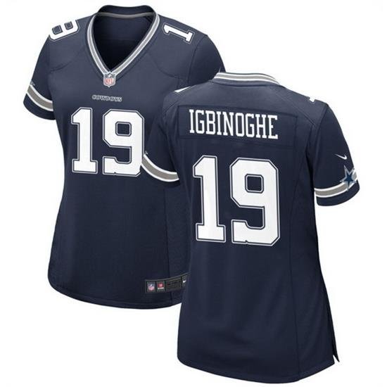 Women Dallas Cowboys 19 Noah Igbinoghene Navy Stitched Football Jersey  Run Small