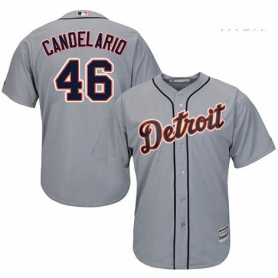 Mens Majestic Detroit Tigers 46 Jeimer Candelario Replica Grey Road Cool Base MLB Jersey