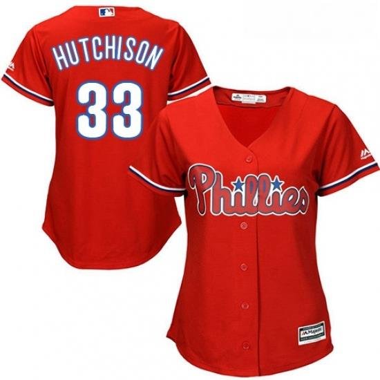 Womens Majestic Philadelphia Phillies 33 Drew Hutchison Replica Red Alternate Cool Base MLB Jersey