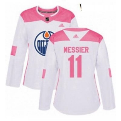 Womens Adidas Edmonton Oilers 11 Mark Messier Authentic WhitePink Fashion NHL Jersey