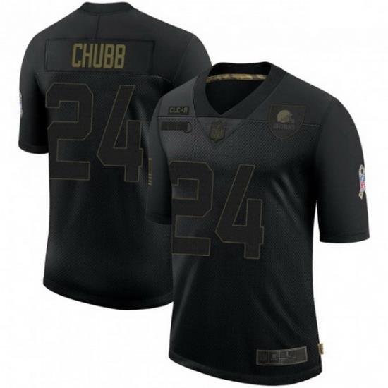 Men Cleveland Browns 24 Nick Chubb Black 2020 Salute To Service Jersey