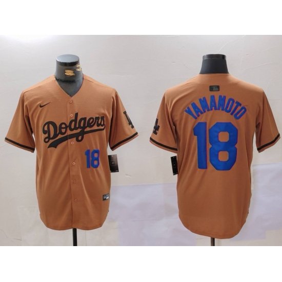 Men Los Angeles Dodgers 18 Yoshinobu Yamamoto Brown Cool Base Stitched Baseball Jersey