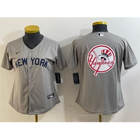 Women New York Yankees Gray Team Big Logo Cool Base Stitched Jersey 3