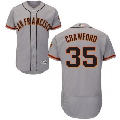 Mens Majestic San Francisco Giants 35 Brandon Crawford Grey Road Flex Base Authentic Collection MLB Jersey