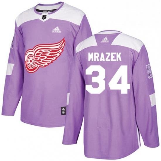 Mens Adidas Detroit Red Wings 34 Petr Mrazek Authentic Purple Fights Cancer Practice NHL Jersey