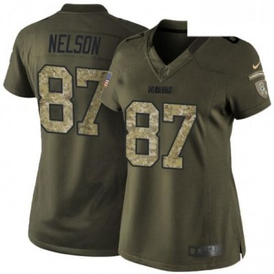 Womens Nike Green Bay Packers 87 Jordy Nelson Elite Green Salute to Service NFL Jersey