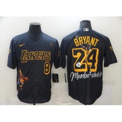 Men Los Angeles Lakers 8 24 Kobe Bryant Black With KB Patch Jersey