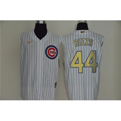 Cubs 44 Anthony Rizzo White Gold Nike Cool Base Sleeveless Jersey