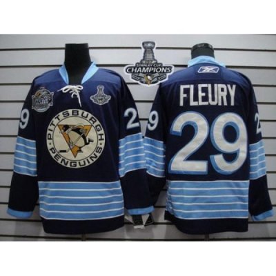 Penguins #29 Andre Fleury Dark Blue 2011 Winter Classic Vintage 2017 Stanley Cup Finals Champions Stitched NHL Jersey