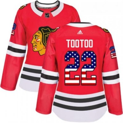 Womens Adidas Chicago Blackhawks 22 Jordin Tootoo Authentic Red USA Flag Fashion NHL Jersey