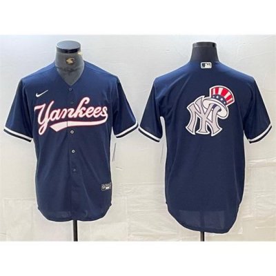 Men NeW York Yankees Navy Team Big Logo Cool Base Stitched Baseball Jersey 1