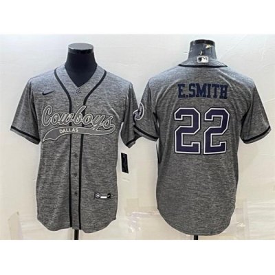 Men Dallas Cowboys 22 Emmitt Smith Grey With Patch Cool Base Stitched Baseball JerseyS