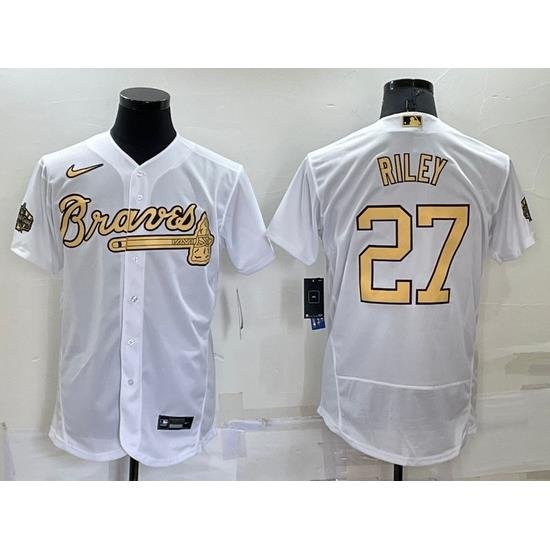 Men Atlanta Braves 27 Austin Riley 2022 All Star White Flex Base Stitched Baseball Jersey