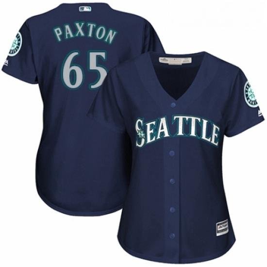 Womens Majestic Seattle Mariners 65 James Paxton Authentic Navy Blue Alternate 2 Cool Base MLB Jersey