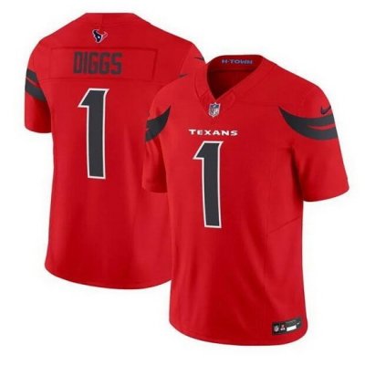 Men Houston Texans 1 Stefon Diggs Red Red 2024 Alternate F U S E Vapor Stitched Jersey