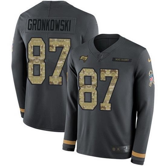 Nike Buccaneers 87 Rob Gronkowski Anthracite Salute to Service Men Stitched NFL Limited Therma Long Sleeve Jersey