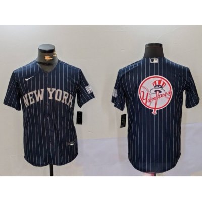 Men New York Yankees Navy Team Big Logo Cool Base Stitched Baseball Jersey 16