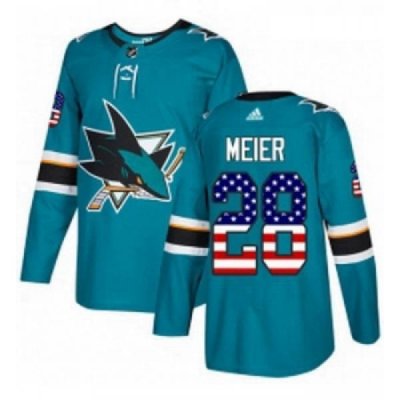 Youth Adidas San Jose Sharks 28 Timo Meier Authentic Teal Green USA Flag Fashion NHL Jersey