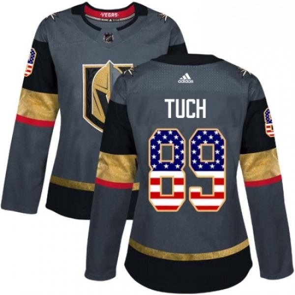 Womens Adidas Vegas Golden Knights 89 Alex Tuch Authentic Gray USA Flag Fashion NHL Jersey